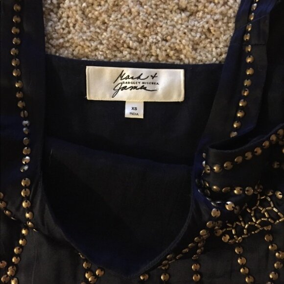 Badgely Mischka Navy Blue Silk Minidress with Gold Embellishments - Picture 5 of 7